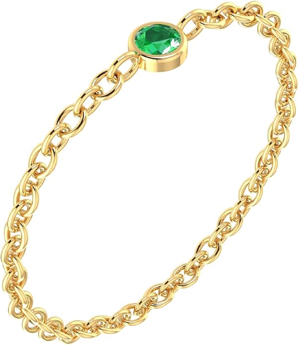 14k Gold Chain Rings for Women with Natural 2.2mm Birthstone, Women's Statement Rings, Chain Rings