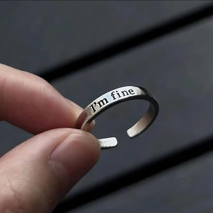 I'm Fine - Intimation Save Me Rings, Adjustable Silver - Tone Open Ring, Inspirational Stainless Steel Ring, Anxiety Relief Fidget Spinner Rin g Vintage Engraved Jewelry