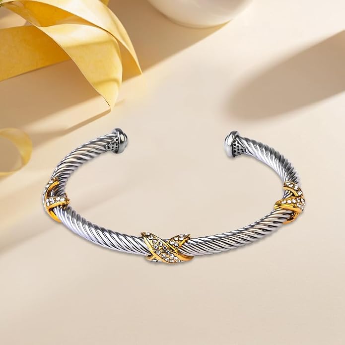 Twisted Cable Cuff Bracelets for Women 5mm Stainless Steel Cuff Bangle Bracelet Designer Inspired Jewelry Valentine Day Gift