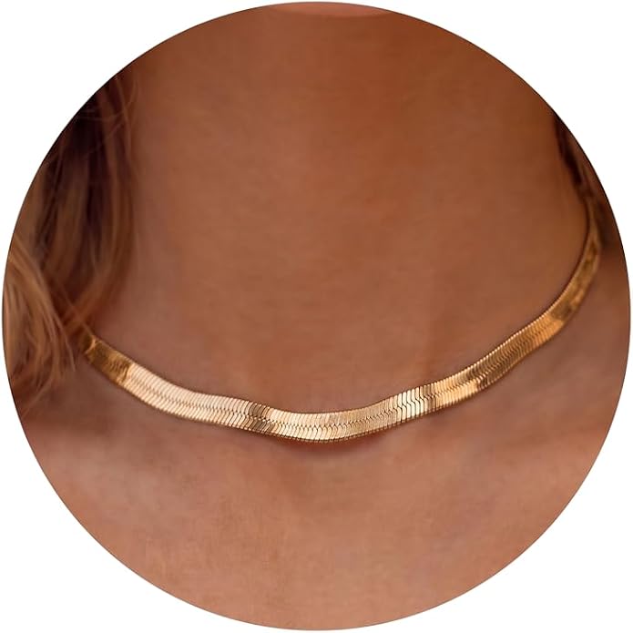 DEARMAY 14K Gold Plated Herringbone Necklaces for Women, Dainty Gold Snake Choker Chain Non Tarnish Trendy Simple Thin & Chunky Options Neckalce 1.5/3/5/6/8mm Chain Jewelry for Gifts