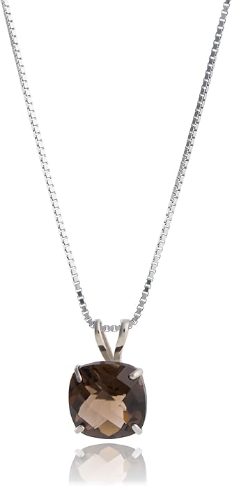 MAX + STONE Cushion Cut Gemstone Necklace | 8mm Solitaire Birthstone Necklace for Women | Gemstone Pendant Necklaces with 18 inch Box Chain