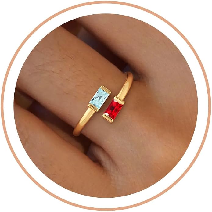 Honsny Gold Birthstone Rings for Women Non Tarnish 14K Gold Plated Adjustable Emerald Ring Cubic Zirconia Gemstone Promise Ring for Her Engagement Personalized Waterproof Jewelry Gifts for Birthday