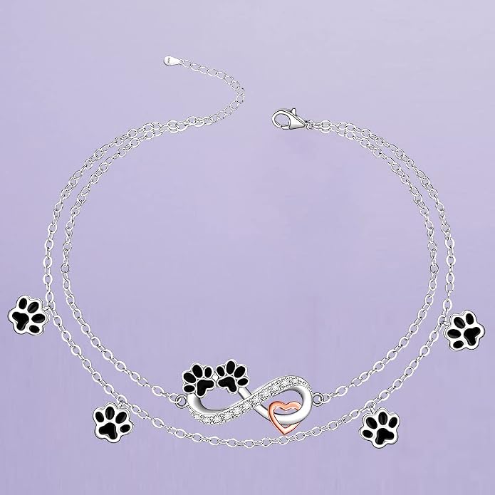 Infinity Cat Paw Print Celtic Knot Sea Turtle Elephant Flamingo Butterfly Dolphin Evil Eye Anklets Bracelets for Women Sterling Silver Adjustable Ankle Bracelet Summer Beach Lovers Gift
