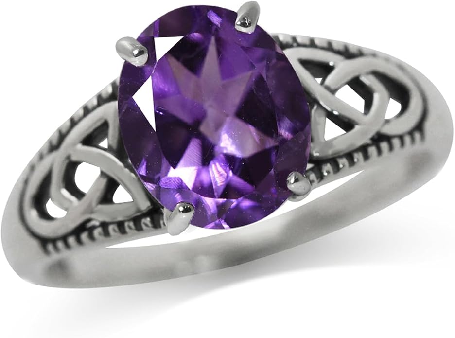 Silvershake 2.36ct. Natural African Amethyst 925 Sterling Silver Triquetra Celtic Knot Solitaire Ring Size 6.5