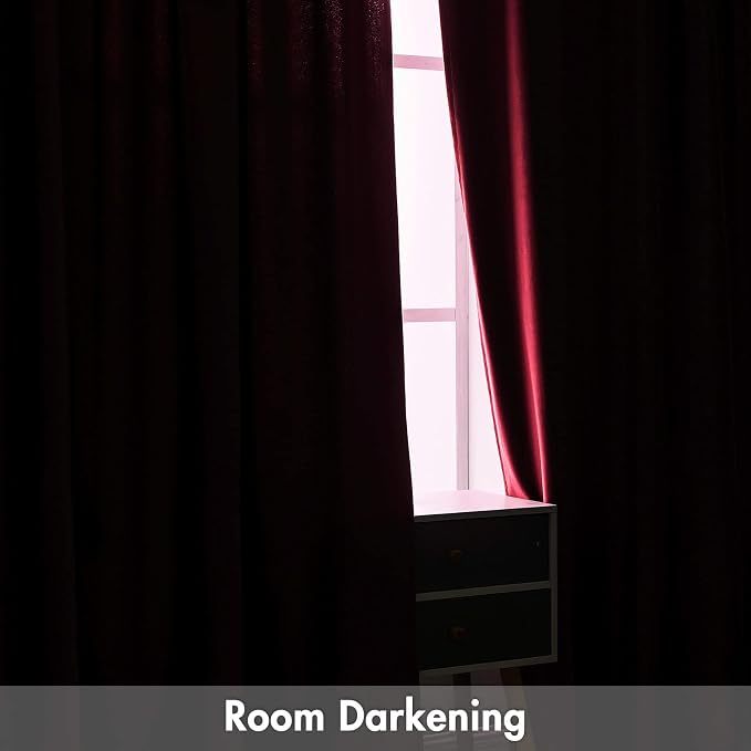 MIULEE Burgundy Red Blackout Velvet Curtains Drapes 90 Inch Long 52"x90" | Luxurious Bedroom Living Room Decor, Room Darkening, Thermal Insulated, Rod Pocket Design, Super Soft Fabric