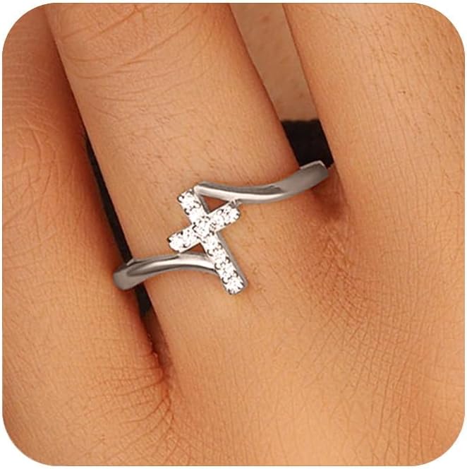 Gold Cross Statement Rings for Women 14K Gold Silver Tone Non Tarnish Cute Band High Polished Smooth Comfort Fit Size 5-10