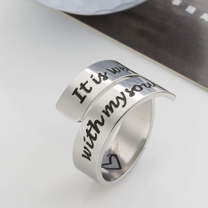 Inspirational Motivational Adjustable Ring Personalized Stainless Steel Spiral Wrap Twist Rings Encouragement Statement Graduation Jewelry Birthday Gifts for Women Teengirls.