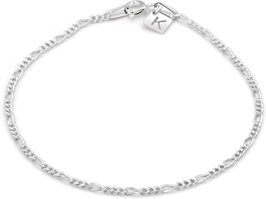 Sterling Silver Figaro Link Chain Bracelet Ankelet 2mm Italian