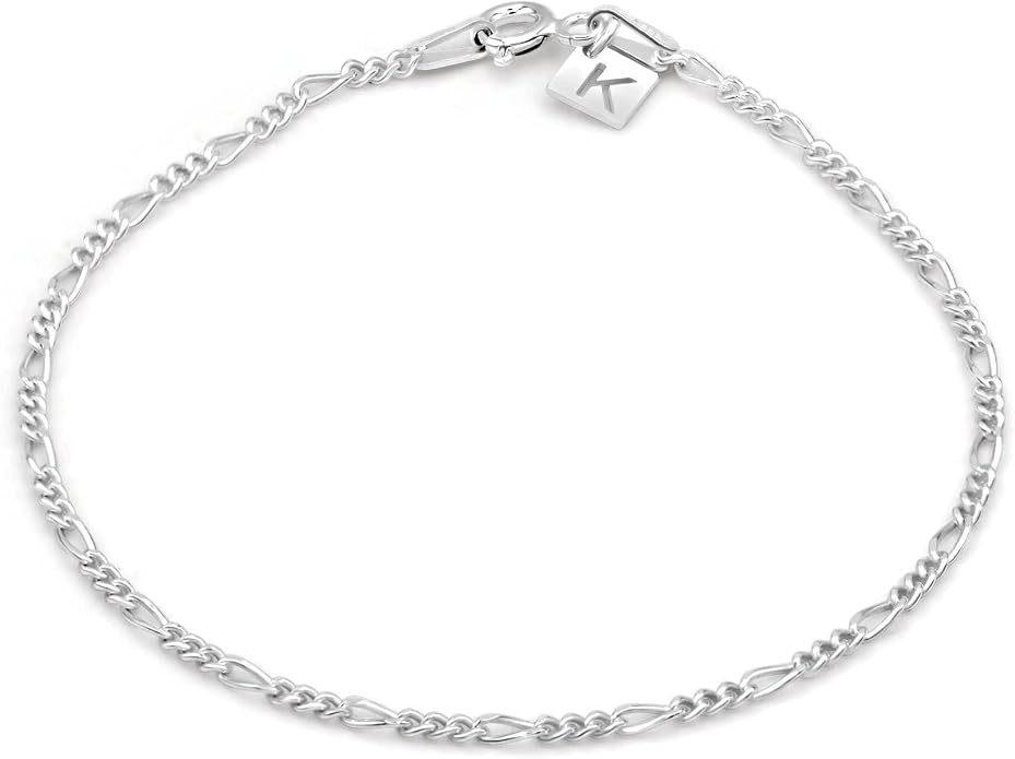 Sterling Silver Figaro Link Chain Bracelet Ankelet 2mm Italian