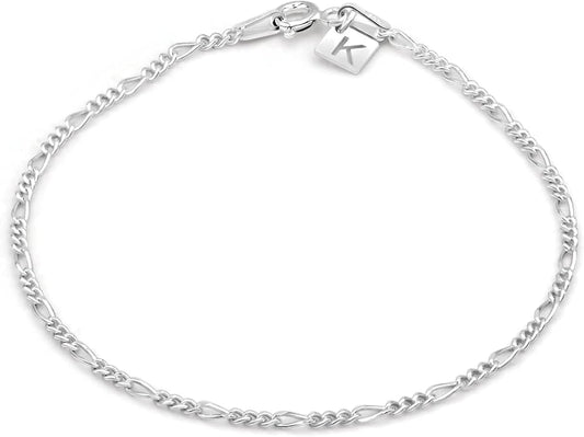 Sterling Silver Figaro Link Chain Bracelet Ankelet 2mm Italian