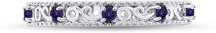 Jewel Zone US Filigree Eternity Wedding Band Ring for Women, Round Cut Simulated Gemstone Stackable Promise Ring in 14K Gold Plated 925 Sterling Silver Band Width 3.5mm – Elegant Jewelry for Her