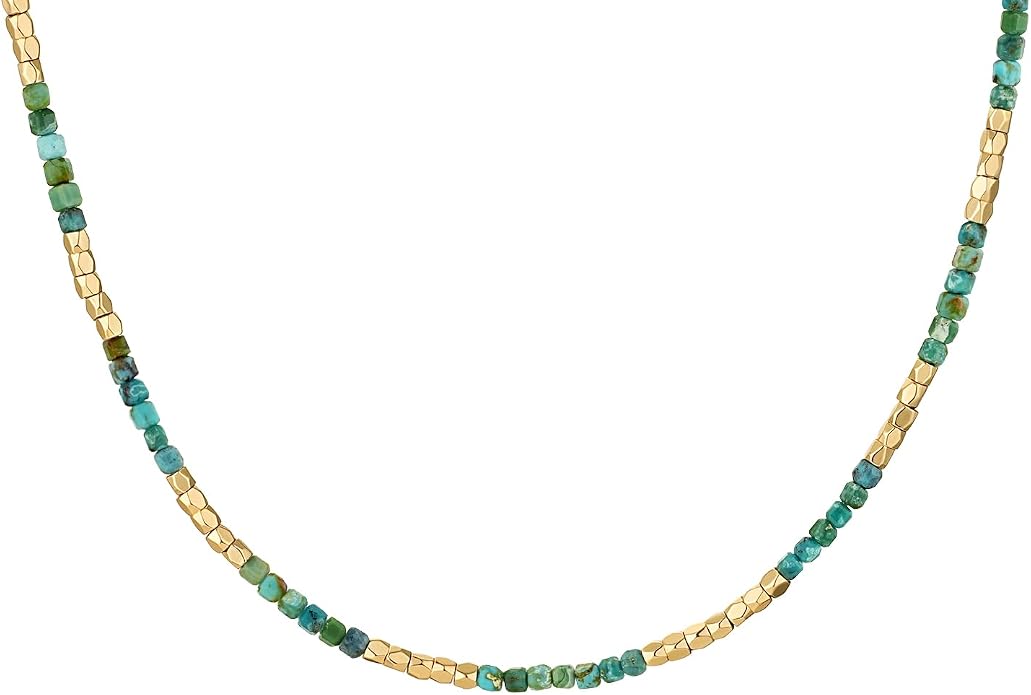 MYEARS Women Beaded Choker Necklace Gemstone 14K Gold Plated Simple Dainty Handmade Chain Everyday Trendy Jewelry