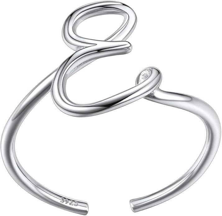 SILVERCUTE S925 Initial Rings, Adjustable Size 6-12 Statement Alphabet Letter A-Z Jewelry Personalized Twisted Initials Rings Sterling Silver Stacking Ring for Women