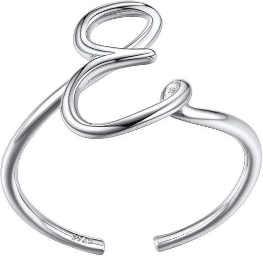 SILVERCUTE S925 Initial Rings, Adjustable Size 6-12 Statement Alphabet Letter A-Z Jewelry Personalized Twisted Initials Rings Sterling Silver Stacking Ring for Women