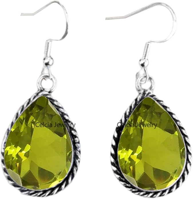 Pure 925 Sterling Silver Dangle Drop Earrings for Women, Pear Gemstone Handcrafted Earrings for Women & Girl ('Amethyst)