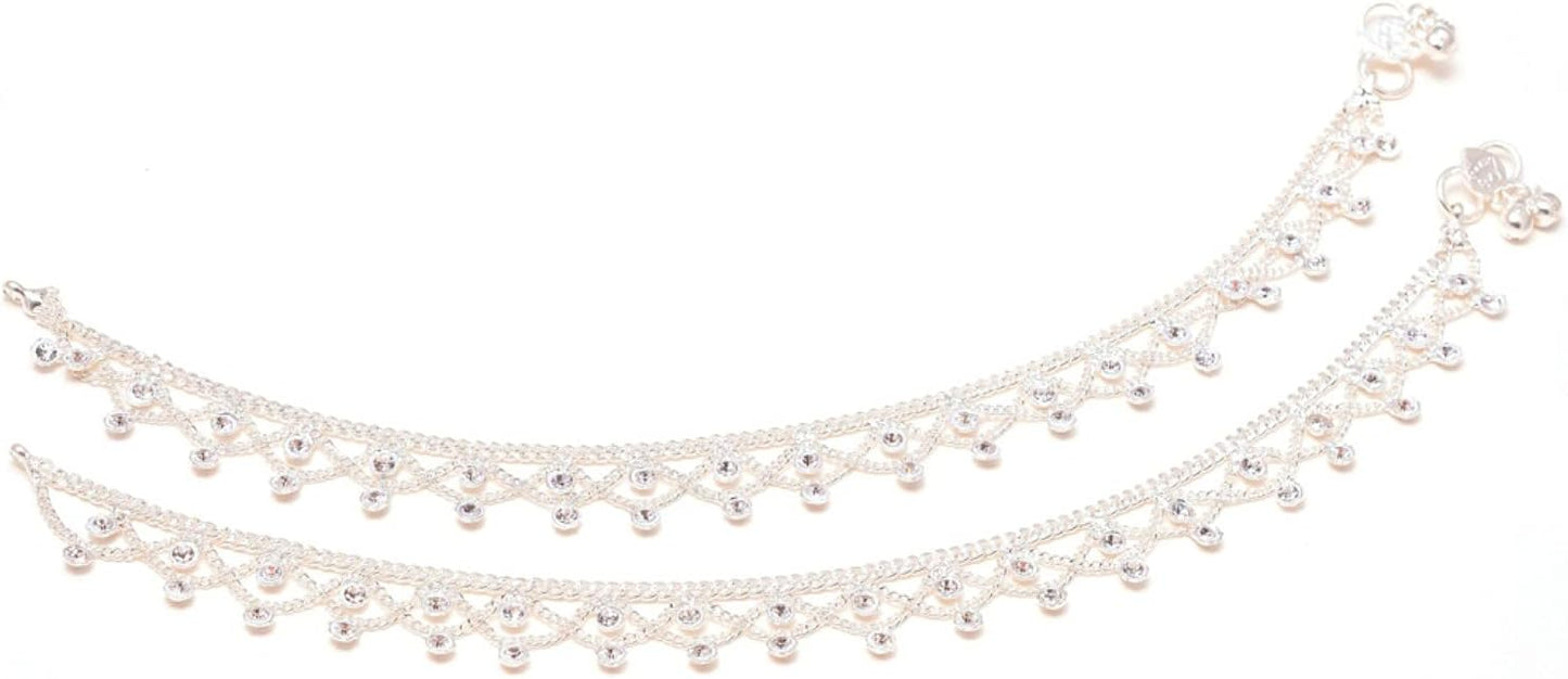 Jewar Anklet Payal Indian Traditional CZ Ad Plain Simple Handmade Natural Gold Plated Jewelry