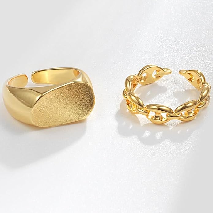 YBMYCM 3-10Pcs Dome Rings Set Chunky Gold Ring for Women Men 14k Gold Plated Thick Adjustable Statement Ring Gold/Silver