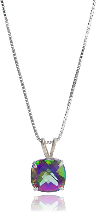MAX + STONE Cushion Cut Gemstone Necklace | 8mm Solitaire Birthstone Necklace for Women | Gemstone Pendant Necklaces with 18 inch Box Chain