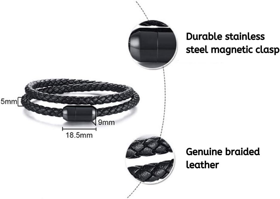 globi Leather Bracelet For Men | Genuine Wrap Braided Leather Cuff Bangle Bracelet with Magnetic Stainless Steel Clasp For Men/Women