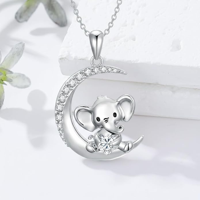 PROESS Animal Birthstone Necklace 925 Sterling Silver Otter/Axolotl/Hippo/Elephant/Dachshund/Monkey/Red Panda Pendant Necklace Animal Birthstone Jewelry Gifts for Women