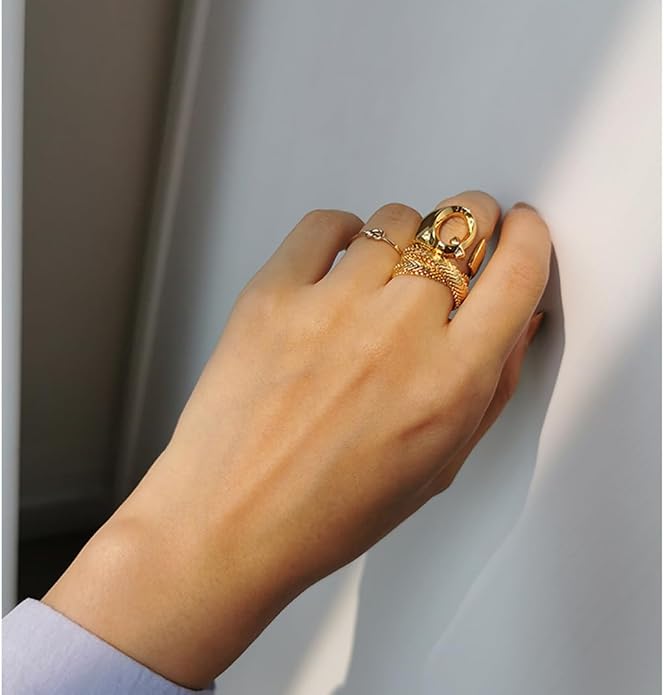 KeyStyle Bold Initial Letter Rings Adjustable, GoldChic Jewelry Women Gold Statement Ring Personalized Engraved Women’s Open Signet Ring for Party (Gold, White Gold, Black)