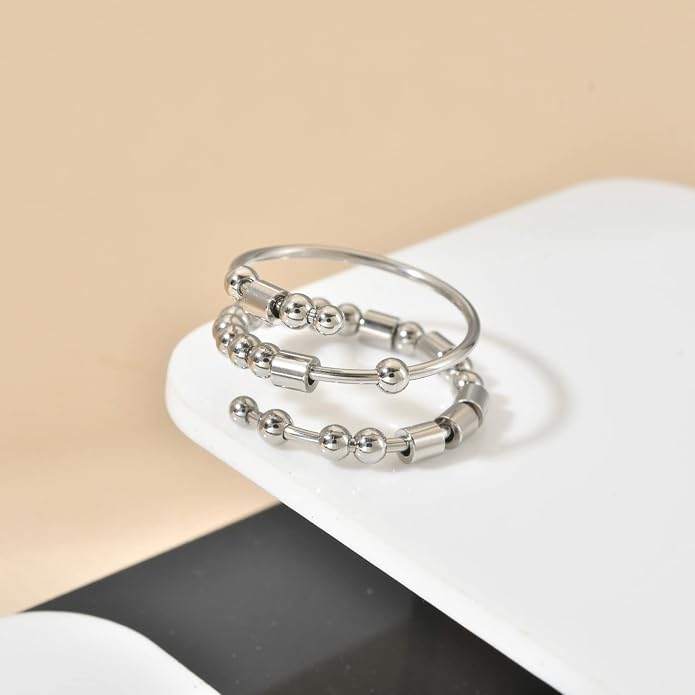 Morse Code Rings for Women, Stainless Steel Spinner Ring Fidget Rings for Anxiety Ring Morse Code Rings Inspirational Gifts Jewelry Women Birthday Graduation Gifts for Best Friends