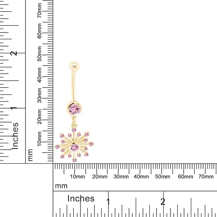 AFFY Snowflake Belly Button Ring for Women Simulated Birthstone, Round Cut Gemstone in 14K Gold Over 925 Sterling Silver, Navel Barbell Piercing Jewelry for Her