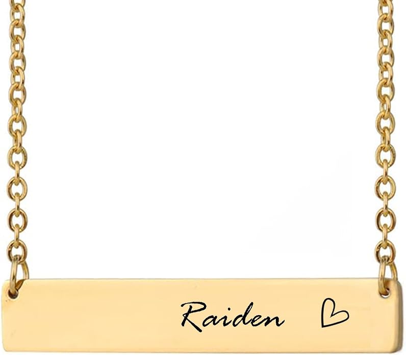 HUAN XUN Custom Bar Necklace Personalized Engraved Name Bar Necklace for Women Customized Stainless Steel Heart Pendant Bar Jewelry Gift for Her Mother Day Christmas