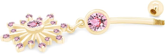 AFFY Snowflake Belly Button Ring for Women Simulated Birthstone, Round Cut Gemstone in 14K Gold Over 925 Sterling Silver, Navel Barbell Piercing Jewelry for Her