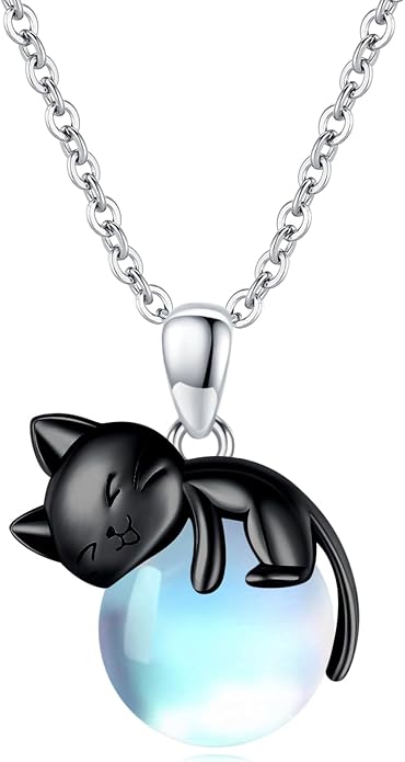 Cat Necklace Sterling Silver Cat Zircon Pendant Gothic Jewelry for Women Animal Lovers Gifts