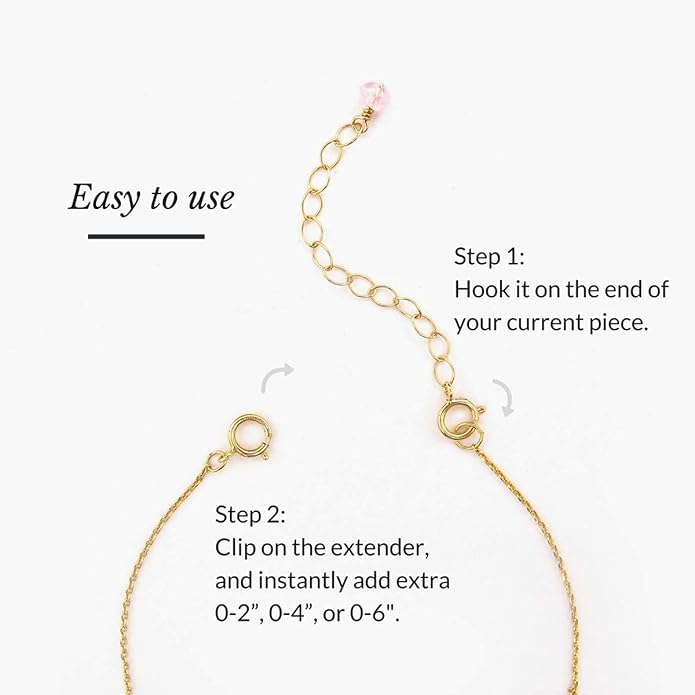 Necklace Bracelet Extender for Women Men - 14K Gold Filled or Solid 925 Sterling Silver Extension, Medium Size Jewelry Chain Durable Strong Removable 2" 4" or 6" Made in USA (Single Piece)