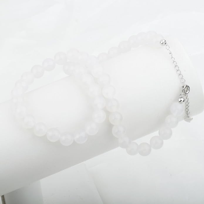 Kakikaki Natural Agate Choker Necklace Sterling Silver Round Beads Strand Necklace for Women