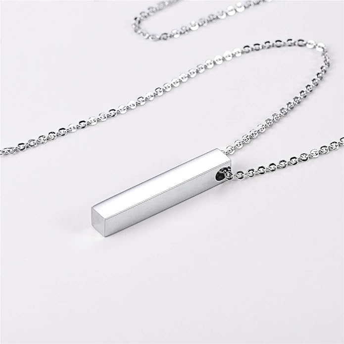 U7 Engravable Bar Necklace, Womens Choker Necklace Stainless Steel Custom Engrave Text Horizontal/Vertical Bar Pendant Necklaces for Men Women
