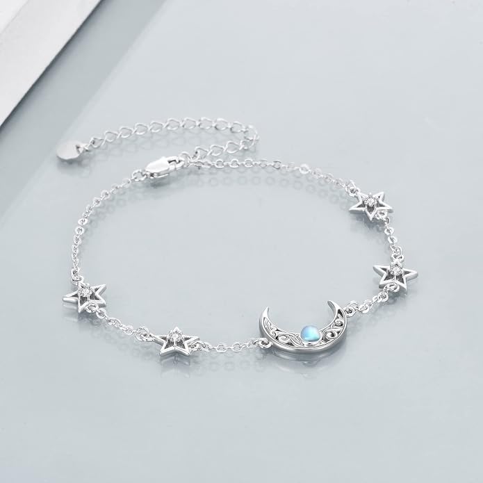 CRMAD Moonstone Moon/Star/Daisy/Turquoise/Rose Flower/Cat/Star/Hecate/Airplane/Pearl/Chakra/Rose Pearl/Butterfly/Wave/Starfish Anklet for Women Sterling Silver Anklet Irish Jewelry