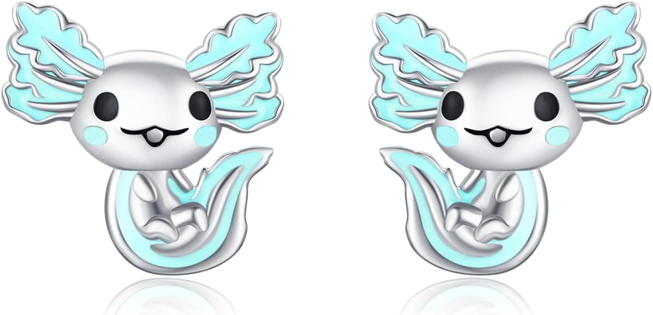925 Sterling Silver Axolotl Earrings White Gold/Rose Gold Axolotl Jewelry for Women Girls Pink/Blue Axolotl Gifts