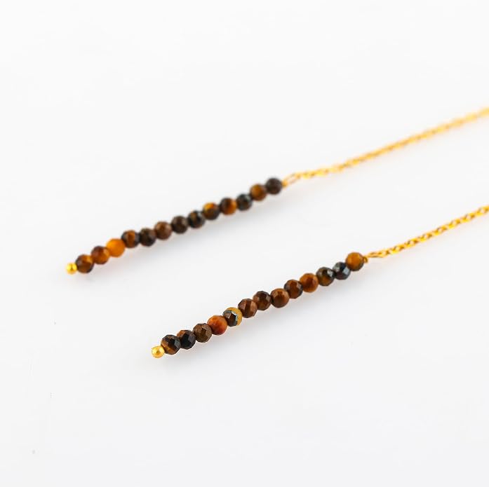 Natural Gemstone Threader Earrings for Women - Dainty 2mm Faceted Beads - Birthstone Crystal Drop Earrings - Silver Plated Healing Jewelry