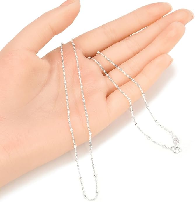 Adabele Solid 925 Sterling Silver Gold Filled White Gold Satellite Bead Station Chain Necklace Cute Dainty Thin Tarnish Resistant Hypoallgeneric Women Neck Jewelry