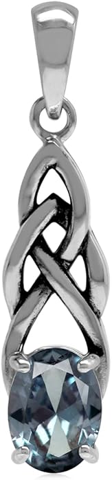 Silvershake 8X6mm Oval Shape Birthstone Gemstone Antique Finishing or Yellow Gold Plated 925 Sterling Silver Celtic Knot Weave Solitaire Pendant or Pendant with 18 Inch Chain Necklace Jewelry for Women