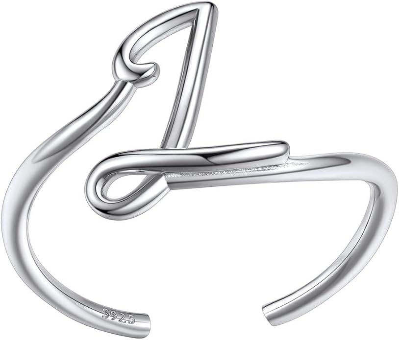 SILVERCUTE S925 Initial Rings, Adjustable Size 6-12 Statement Alphabet Letter A-Z Jewelry Personalized Twisted Initials Rings Sterling Silver Stacking Ring for Women