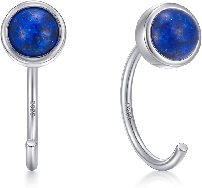 CHIC & ARTSY 925 Sterling Silver Half Hoop Earrings for Women, Dainty Huggie Hoops with Synthetic Opal, Moonstone, CZ & Gemstones, Lightweight Comfort Fit Everyday Elegant Jewelry