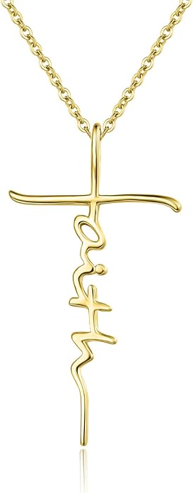 PRAYMOS Faith Cross Necklace for Women 925 Sterling Silver Pendant Necklace With Birthstone Initial Christian Religious Confirmation Baptism Mothers Day Gifts
