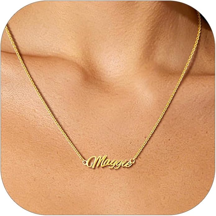 Custom4U Custom Name Necklace for Women, Personalized 1-5 Name Necklace, Sterling Silver/Stainless Steel 14K Gold Plated Nameplate Necklaces, Gift for Mom Wife Anniversary Birthday with Box
