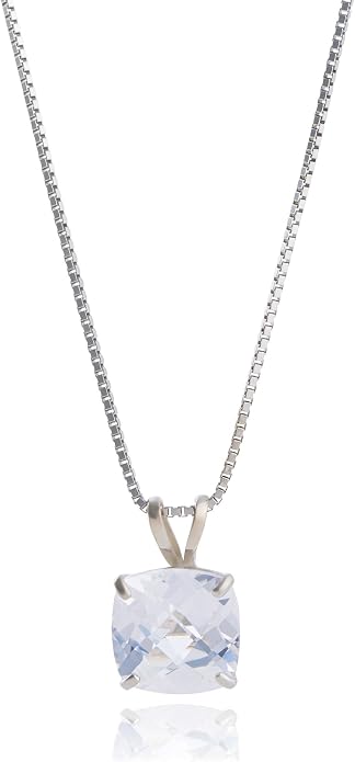 MAX + STONE Cushion Cut Gemstone Necklace | 8mm Solitaire Birthstone Necklace for Women | Gemstone Pendant Necklaces with 18 inch Box Chain