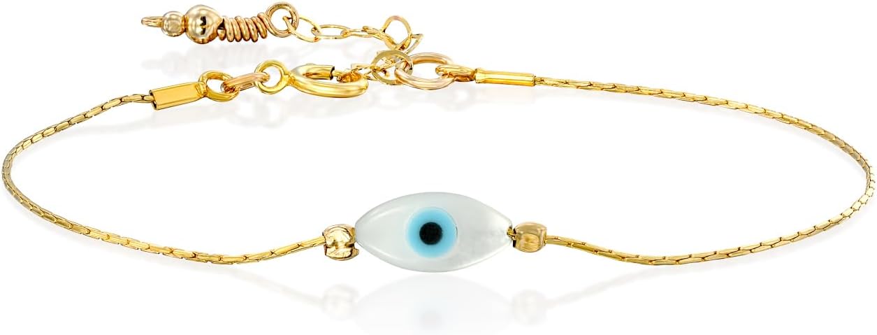 Minimalist Evil Eye Charm Bracelet – Handmade Delicate Good Luck Jewelry for Women – Adjustable 6.5” + 1” Extender