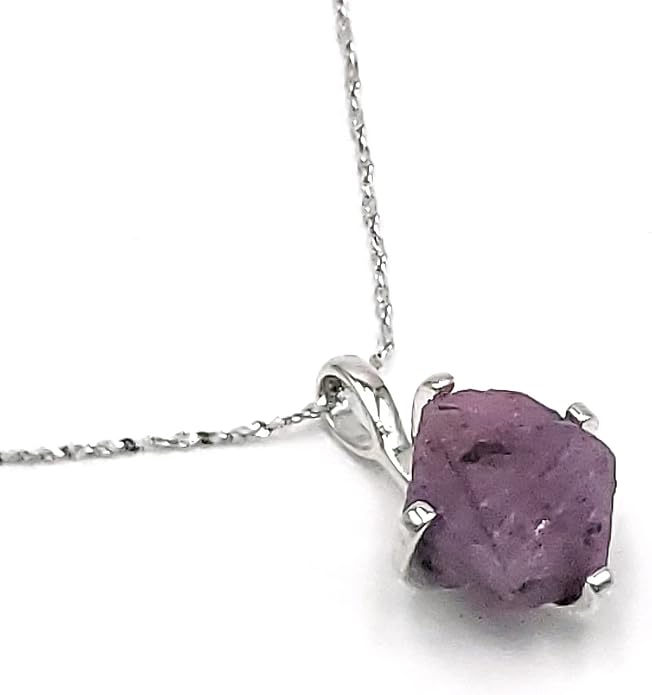 Natural raw gemstone pendant chain necklace with white gold over 925 solid sterling silver, birthstone dainty solitaire gift for her, uniquelan jewelry