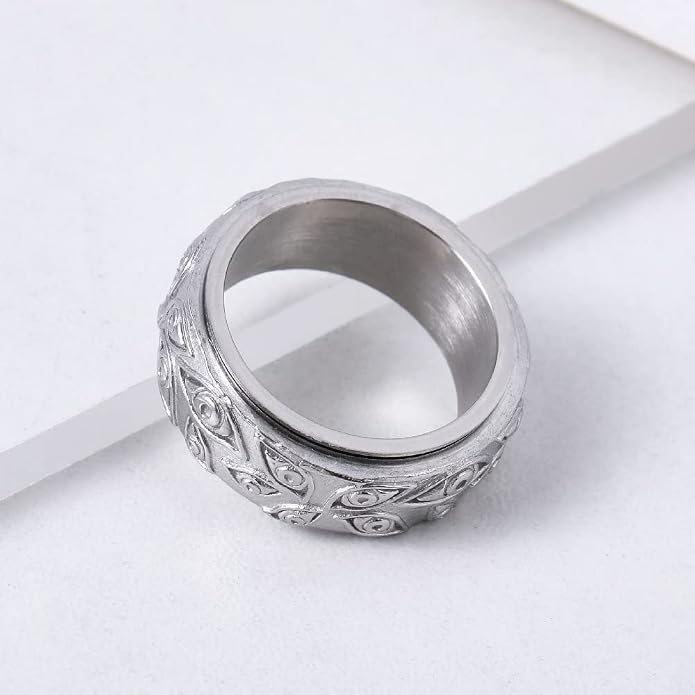 Men's Stainless Steel Eye of God Ring Band All Seeing Eye Spinner Rings Black Silver Vintage Jewelry Size 5 to 14