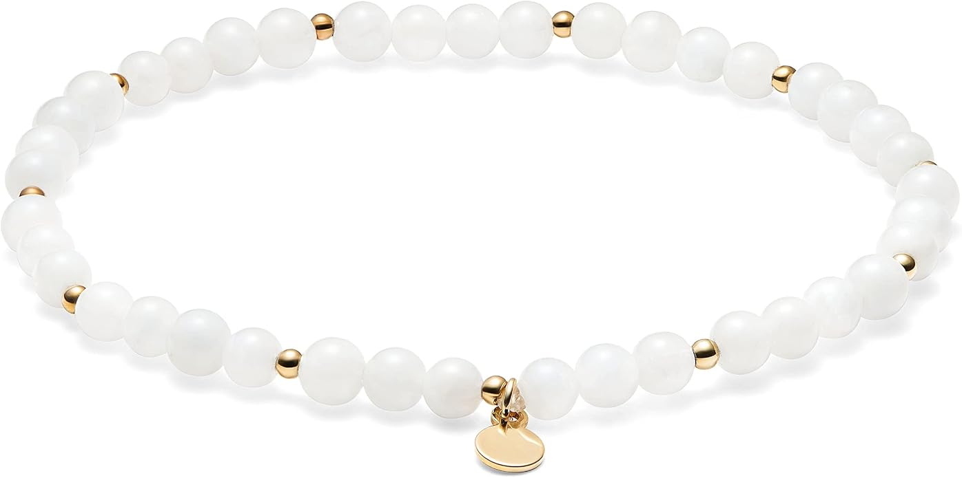 MORGAN & PAIGE Bronze 18k Yellow Gold Plated Genuine Gemstones Stretch Bracelets for Women Trendy - Elegant Dainty Gold Beaded Bracelets for Women, 4mm Gemstone Beads Lightweight Adjustable 6.5 Inch