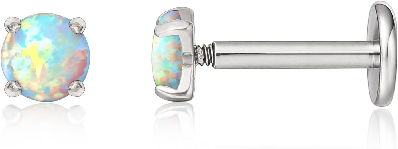 Limerencia 2Pcs 18g Titanium Internally Threaded Tragus Piercing Jewelry Nose Studs Flat Back Earrings Labret, Lip, Helix, Cartilage, Conch, Medusa Piercing for Women Men Sensitive Ears