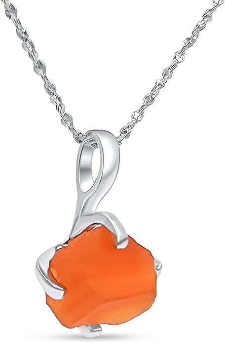 Natural raw gemstone pendant chain necklace with white gold over 925 solid sterling silver, birthstone dainty solitaire gift for her, uniquelan jewelry