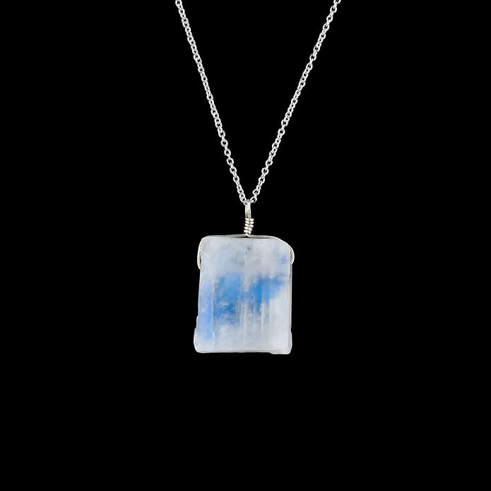 Raw Gemstone Dainty Pendant Necklace for Women, Trendy Healing Chakra Crystal, Birthstone Handmade 925 Sterling Silver Adjustable 18 inch Chain Jewelry, Birthday Gifts